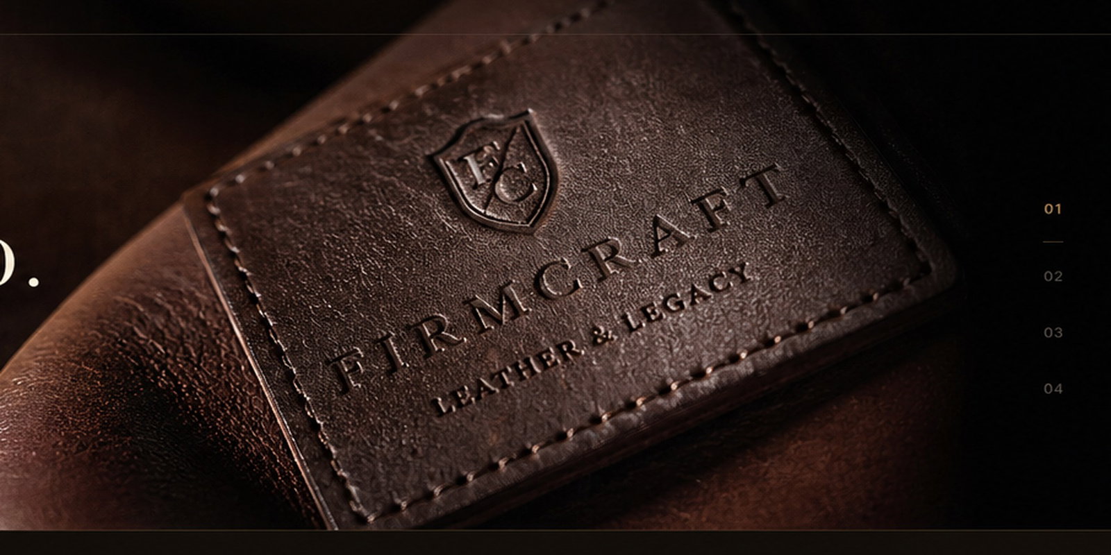 Close up of embossed leather Firmcraft label