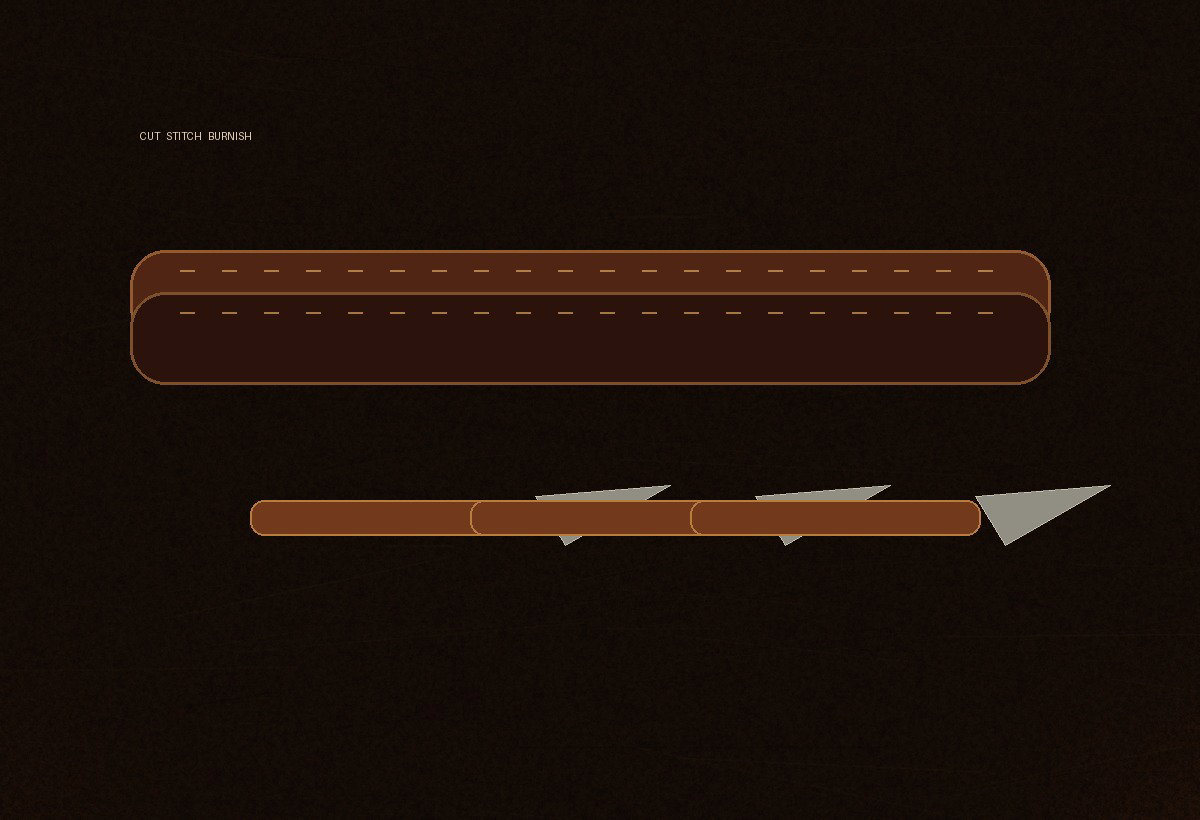 Leather crafting tools on a dark workbench